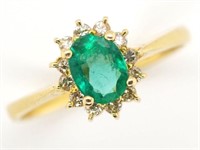 14ct gold diamond and emerald ring