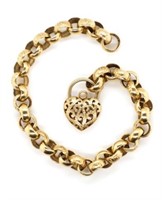 9ct gold cable chain bracelet and heart lock clasp