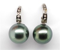 Tahitian black pearl and 18ct white gold earrings