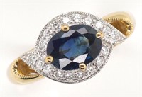 Sapphire, diamond and 9ct gold ring.