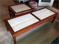 Coffee Table & Side Table; Wood and Marble