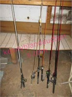 6 fishing poles (rods & reels)