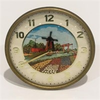 WINDUP VINTAGE CLOCK WINDMILL IS SECOND HAND