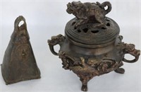 CHINESE BRONZE INCENSE BURNER W/BELL