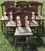 SET OF 9 SIMILAR FIDDLE BACK CHAIRS WITH CANE