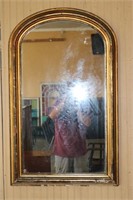 VICTORIAN DOME TOP MIRROR WITH WORN GILT FINISH