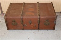 OLD WOODEN SLAT TRUNK WITH KEY