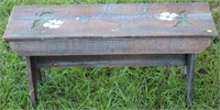 PRIMITIVE WOODEN STOOL W/CARVED AND PAINTED