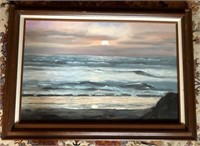 Framed Canvas Original Painting Sunset Ocean