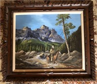 Western Framed Canvas Painting Water Run