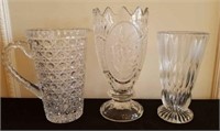 3 Elegant Exquisite Crystal vases and Pitcher