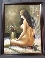 Huge Painting of Gorgeous Nude Lady Oil On Canvas