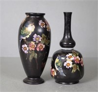 Two vintage lacquer posy vases