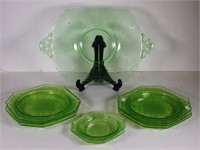 Ten piece Cambridge etched green glass plate set