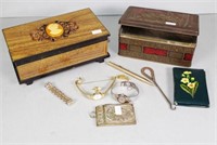 Lacquered jewellery box & contents