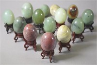 Collection fourteen carved hardstone eggs