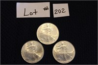 3 American Eagle Walking Liberty Silver Dollars -