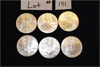 6 American Eagle Walking Liberty Silver Dollars -