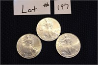 3 American Eagle Walking Liberty Silver Dollars -