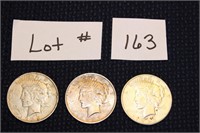3 Peace Silver Dollars - 1923-P, 1923-P, 1923-S