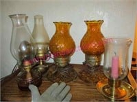 oil lamp -2 amber vanity lamps -candle -etc