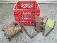 johnson's dairy crate -old bee smoker & grinder