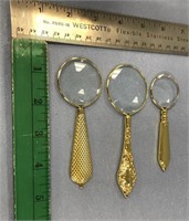 Lot of 3 gold tone hand held mini magnifying glass