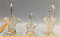 Lot of 3 glass bride's baskets, 1 is 10" tall pres