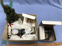Box full of Christmas tree ornaments and box full