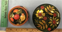 2 Russian hand painted wood bowls        (h 89)