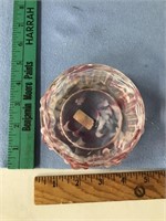 Pink art glass dish 4" across, round        (h 89)