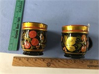 Lot of 2 Russian lacquer cups 3.5"  fruit on them