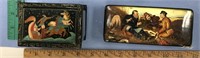 Lot of 2 Russian lacquer boxes,  1 is 3" tall x 3.