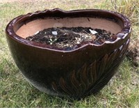 19" Diameter Garden Pot Leaf Print Ceramic