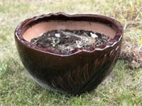 19" Diameter Garden Pot Leaf Print Ceramic