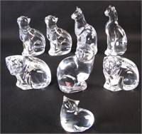 Collection of Signed Clear Crystal Cat Figures