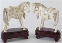 Pair of Oriental carved and Jeweled Horses