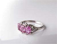 18K White Gold Pink Sapphire, Diamond Ring