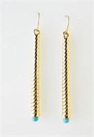 14K Yellow Gold Turquoise Earrings