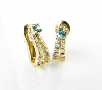 18K Yellow Gold Diamond/Blue Zircon Earrings
