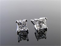 14K White Gold Diamond Stud Earrings, 1CT