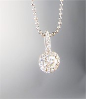 14K White Gold Diamond Pendant, Chain