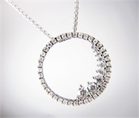 18K White Gold Diamond Circle Pendant, Chain