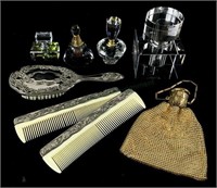 Glass Perfume Bottles, Vintage Brush & Combs,