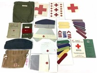 Vintage Red Cross Caps, Ditty Bags, Books, Patches