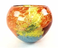 Red, Orange, Yellow, Blue Art Glass Bowl Vase