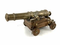 Vintage Brass & Wood Cannon Model Toy