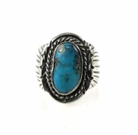 Hoskie Signed Sterling & Turquoise Ring