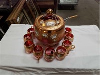 Bohemian punch bowl set with 12 glasses