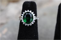 925 Sterling Silver Emerald & White Sapphire Ring